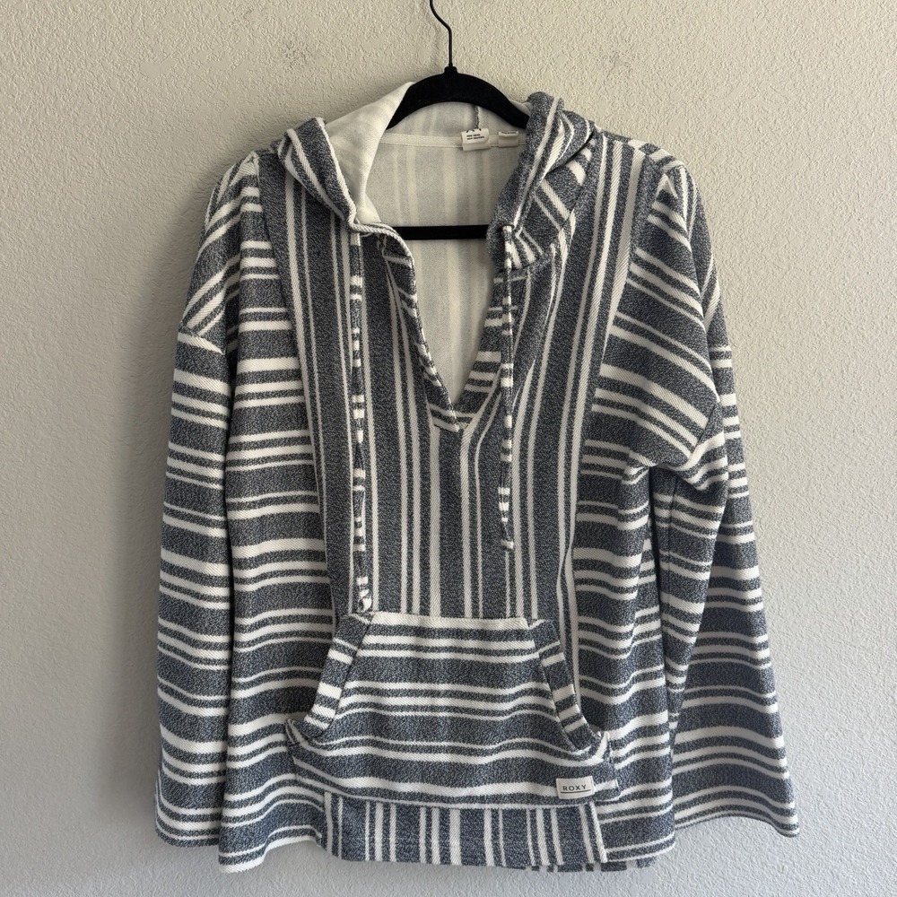 Roxy Wild And Free Poncho Style Hoodie Sz Large Beach Coastal Nautical Fisherman